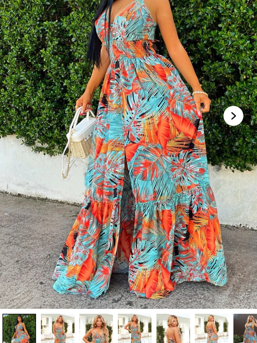 Fashion Nova Tropical Maxi Dress in Turquoise & Coral